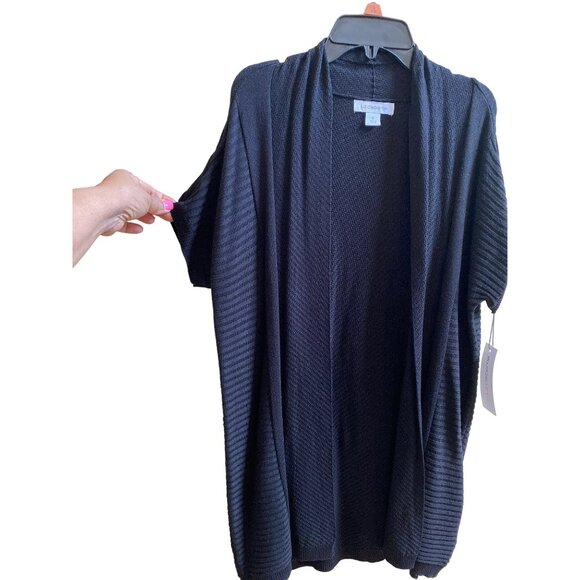 Liz Claiborne Black Open Front Short Sleeve Cardigan Sweater S Womens - Picture 2 of 6